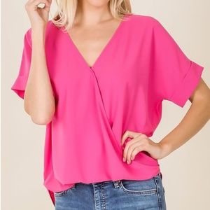 WOVEN HEAVY DOBBY LAYERED-LOOK DRAPED FRONT TOP